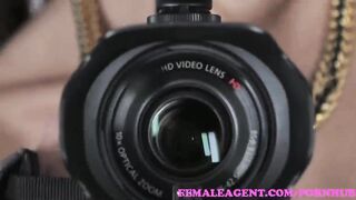 FemaleAgent Slim beauty gets her first lesbian experience on agents couch