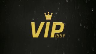 Pretty young brunette showering her girlfriend in piss and enjoying a vibra