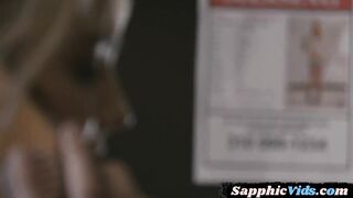 Lezdom police MILF licked in the office by busty redhead