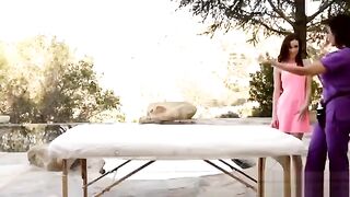 Big titty Ariella massage her 18yo babysitter Belle Nox