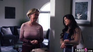 Asian teen Lulu Chu spanked hard by huge tits mature lady Dee Williams