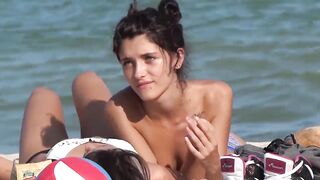 Topless Beach Teen Lesbians (2 Young, Slim and Sexy Lesbians Fool around & make out on Public Beach)
