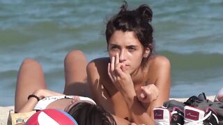 Topless Beach Teen Lesbians (2 Young, Slim and Sexy Lesbians Fool around & make out on Public Beach)