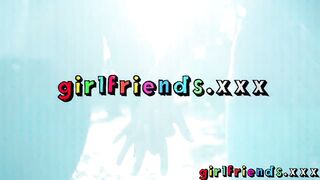 Brunette beauties play with buttplug tail