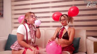 Inflating with balloons and rubbing to excite you like never before. Kylei Ellish and Ann Rides
