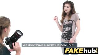 Female Agent Naked photo shoot ends in masturbation and pussy licking