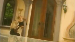 Blonde lesbians in black nylon and high heels