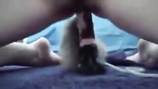 Sexy nerd with horse cock dildo!