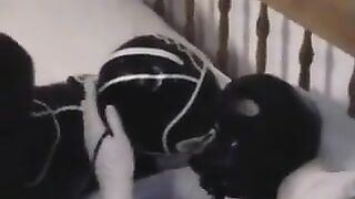 Cute teens making out in latex catsuits