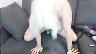 Hot midget masturbates with huge dildo!