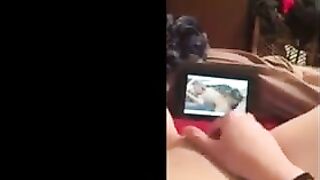 Girl watching lesbian porn has her own orgasm