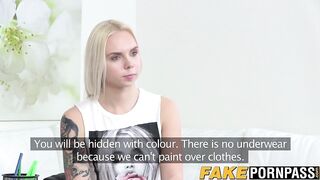 Sexy blonde model fingered at office