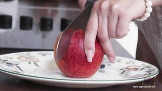 Lesbian babes get into each other in the kitchen