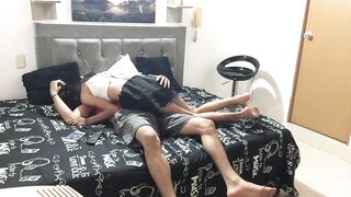 My stepsister's friend comes into my room and provokes me, she rides me hard and I lick her deliciou