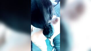 Real lesbian couple, scissoring and licking their pussies in uber.
