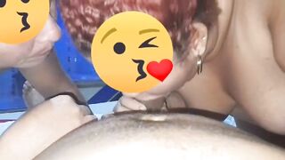 My friend and I suck her husband's cock and give each other some delicious kisses