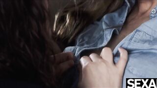 Big natural tits bouncing as they lick each other's pussy