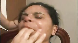 Stupid slave eats spit, snot and ass of 4 girls