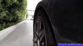 Inked lesbo lezdom toys bimbos ass closeup