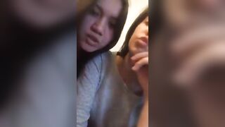 Girls kiss in webcam