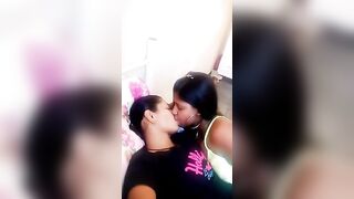 Sweet lesbian tongue kiss