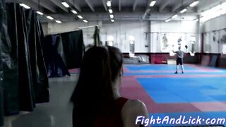 Lesbian babes scissoring and wrestling 