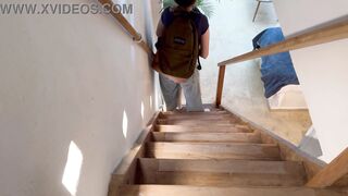 I discover my stepdaughter and her friend secretly fucking on the stairs.