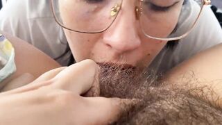 Lesbian sucking a sweet hairy bush