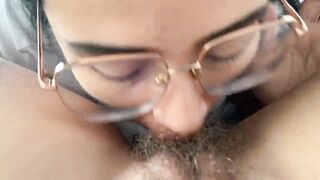 Lesbian sucking a sweet hairy bush