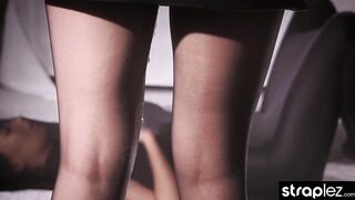 Hot girls enjoy lesbian scissoring in sheer black pantyhose