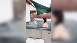 Lesbian couple has a passionate make-out in their new jacuzzi