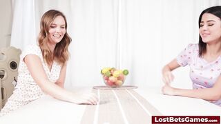 An amazing lesbian couple strip game and sex on bed