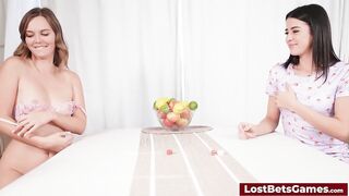 An amazing lesbian couple strip game and sex on bed