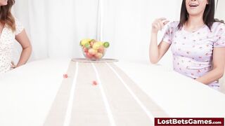 Sexy couple playing a strip dice game followed by lesbian sex