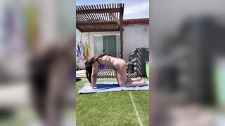 Eating the milf neighbor’s pussy and ass while she tries to work out
