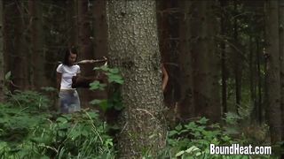 Brunette In The Woods Caught And Thrown In Bondage