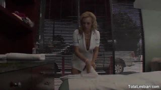 MILF masseuse seduces her hot brunette client