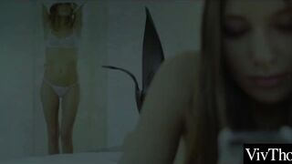 Cute assistant seduces her sexy older boss. She eats her shaved pussy