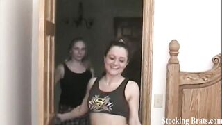 You can watch out little lesbian stocking threesome