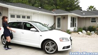 Busty lesbian pussylicking beautiful babe