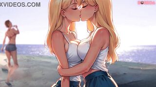 futa shemale on female stepsister - Blowjob on public beach full of people (3D/Hentai/Animate/ASMR)