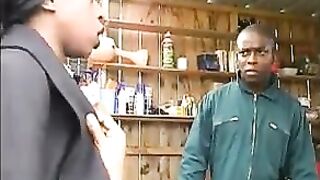 French black maid fucked in 3some with Papy Voyeur