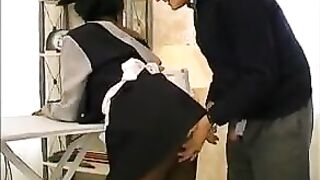 French black maid fucked in 3some with Papy Voyeur