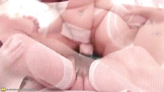 Old granny peeing on and fucks young lesbian girl