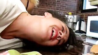 Lesbians pee in the kitchen