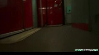 HOT busty brunette student is paid for sex while riding the train