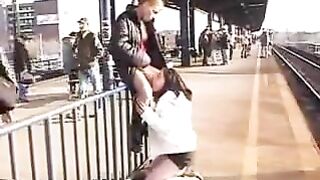 Teen Lesbians In Public Train Station Have Sex