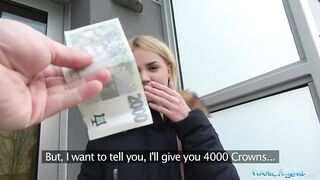 Public Agent Hot blondes gets a mouthful of cum after fucking for cash
