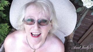 AuntJudys - 66yo Hairy Mature GILF Mrs. Claire Sucks Your Cock in the Garden (POV)