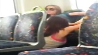Amateur lesbians having fun on a bus